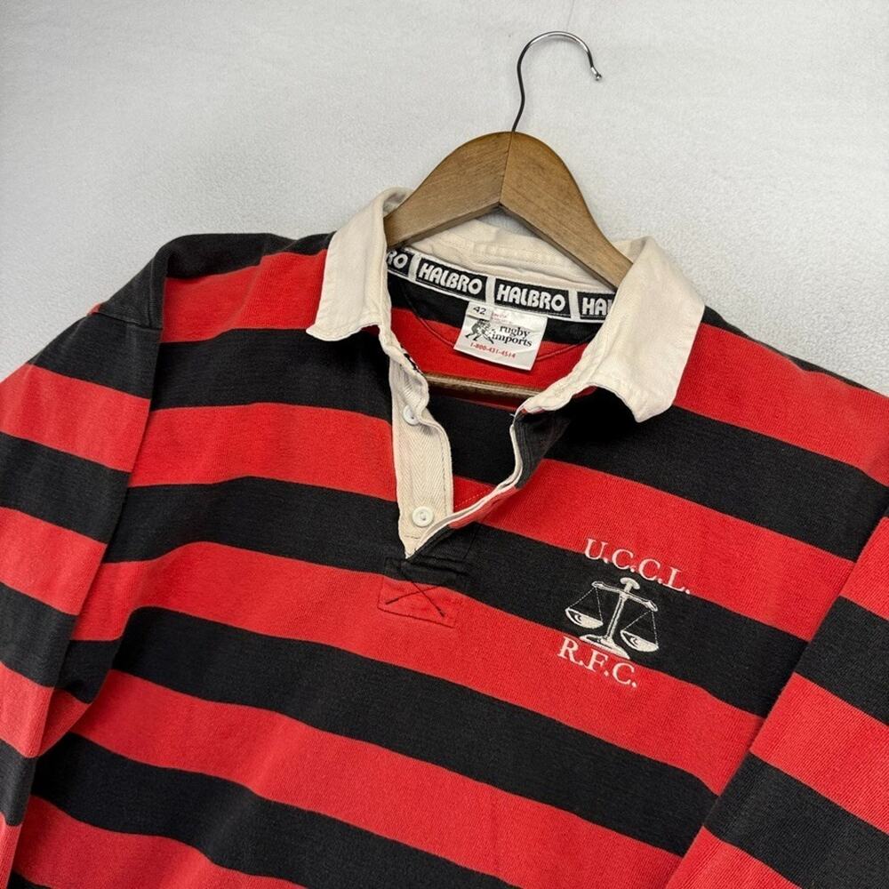 Vintage Halbro Rugby Shirt Men's 42 medium Black Red UCCL RFC Big Cork law 90s